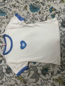 White Ringer Tee with Blue Heart