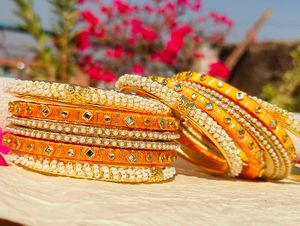 Beautiful handmade Pink and musturd Bangle Set