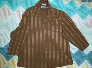 Brown Striped 3/4 Sleeve Top