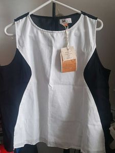 Colorblock sleeveless cotton/linen top fabind