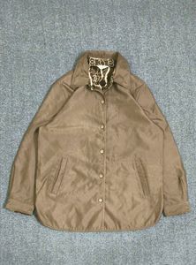 Brown Suede Jacket with Chain Print Lining