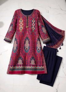 Vibrant Geometric Print kurta fabric with lace