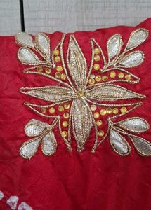 Red bandhani dupatta with embroidery work