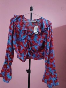 Chic Floral Print Ruched Crop Top