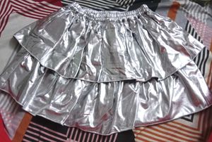 Metallic Silver Ruffled Mini Skirt