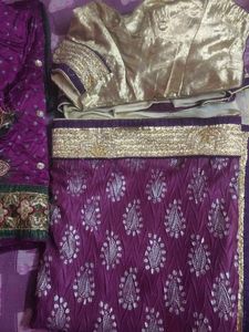 Purple Saree with Golden Border