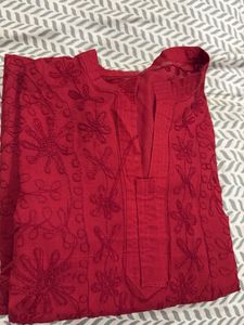 Red Embroidered Kurta