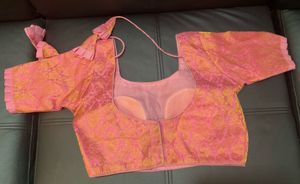 Pink Brocade Readymade Saree Blouse