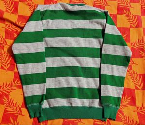 Green &amp; Grey Striped V-Neck Sweater