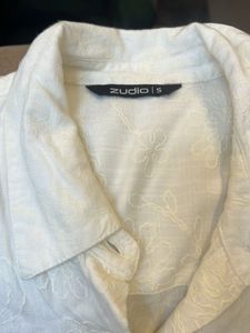 Cream Embroidered Button-Up Shirt