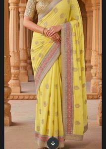 Elegant Yellow Embroidered Saree