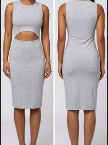 Grey Cut-Out Bodycon Midi Dress