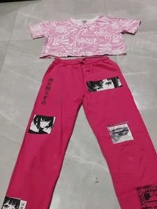 Dashing girls hot pink set of crop top and pant
