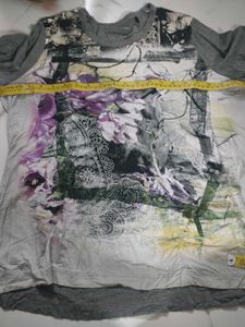 Artistic Floral Print Grey Top