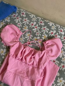 Cute Pink Puff Sleeve Dress