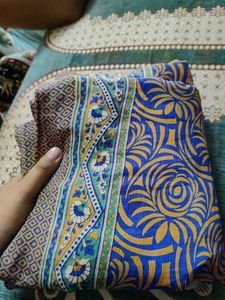 Beautiful Blue &amp; Yellow Printed Saree