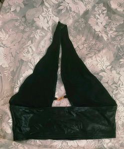 Black Faux Leather Halter Top