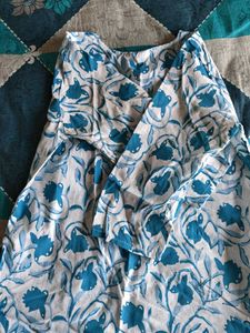 Blue Floral Print Cotton Kurta