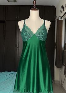 Emerald Green Satin Lace Chemise