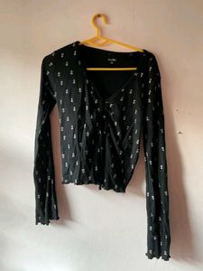 Black Floral Print Long Sleeve Top