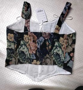 Floral Corset Top with Lace-up Detail