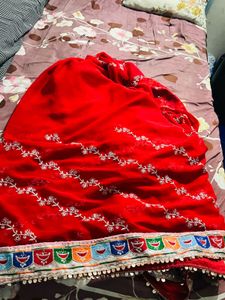 Beautiful Red Embroidered Saree