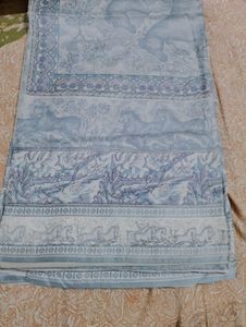 Elegant Blue Horse Print Saree