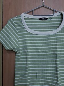 Green Striped Crop Top