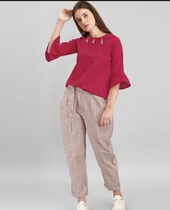 Red Top &amp; Striped Pants Set