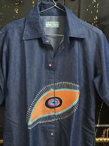 Unique Denim Dress with Eye Motif
