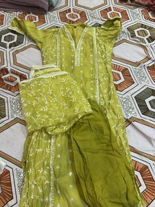 Lime Green Embroidered Kurta Set
