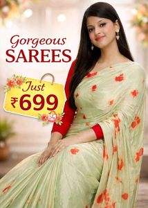 Elegant Mint Green Floral Saree with Red Blouse |
