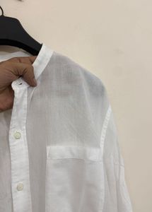 Men's White Band Collar Shirt
