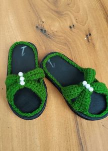 Cute Green Crochet Sandals with Pearls