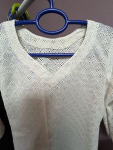 Elegant White Eyelet Kurta Top