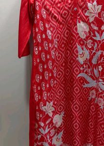 Vibrant Red Floral Print Kurta..