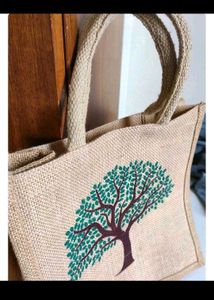 Jute Tree Print Tote Bag