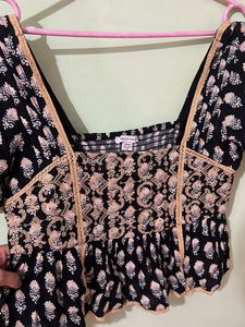 Black beige Embroided top with lace  Bor