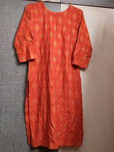 Women's New rust Printed Straight Kurti with Tags