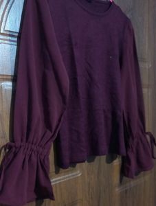 GIRL FULL SLEEVE ROUND NECK MAROON TOP