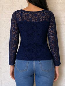 Navy Blue Lace Top