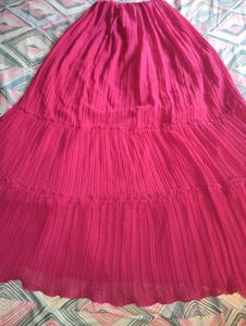 Vibrant Pink Tiered Pleated Maxi Skirt