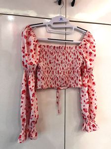 Pink Floral Off-Shoulder Puff Sleeve Top