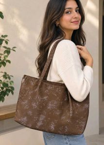 Stylish Brown Floral Print Hobo Bag