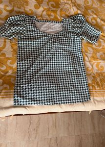 Houndstooth Puff Sleeve Mini Dress