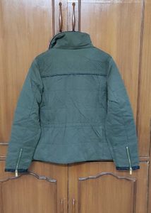 Madame Stylish Green Padded Jacket with Faux Fur
