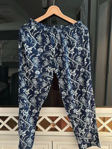 Blue Floral Print Palazzo Pants high waist