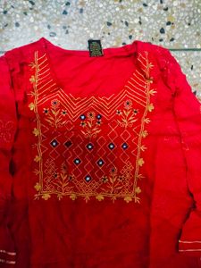 Red Embroidered Tunic Top