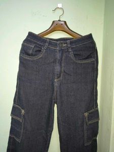 Straight Fit Dark Wash Cargo Jeans