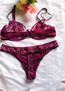 Burgundy Lace Bra and Panty Set